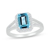 Thumbnail Image 1 of Emerald-Cut Swiss Blue Topaz & White Lab-Created Sapphire Ring Sterling Silver