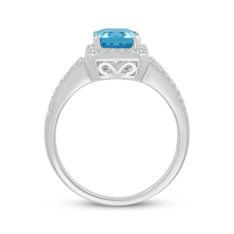 Main Image 2 of Emerald-Cut Swiss Blue Topaz & White Lab-Created Sapphire Ring Sterling Silver