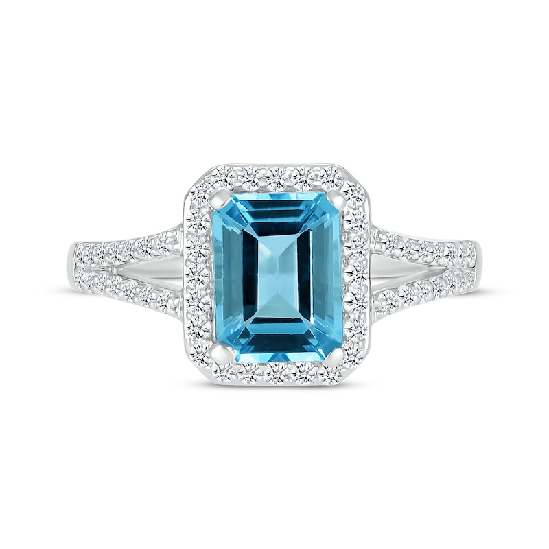 Main Image 3 of Emerald-Cut Swiss Blue Topaz & White Lab-Created Sapphire Ring Sterling Silver