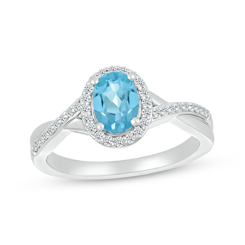 Main Image 1 of Oval-Cut Swiss Blue Topaz & White Lab-Created Sapphire Twist Ring Sterling Silver