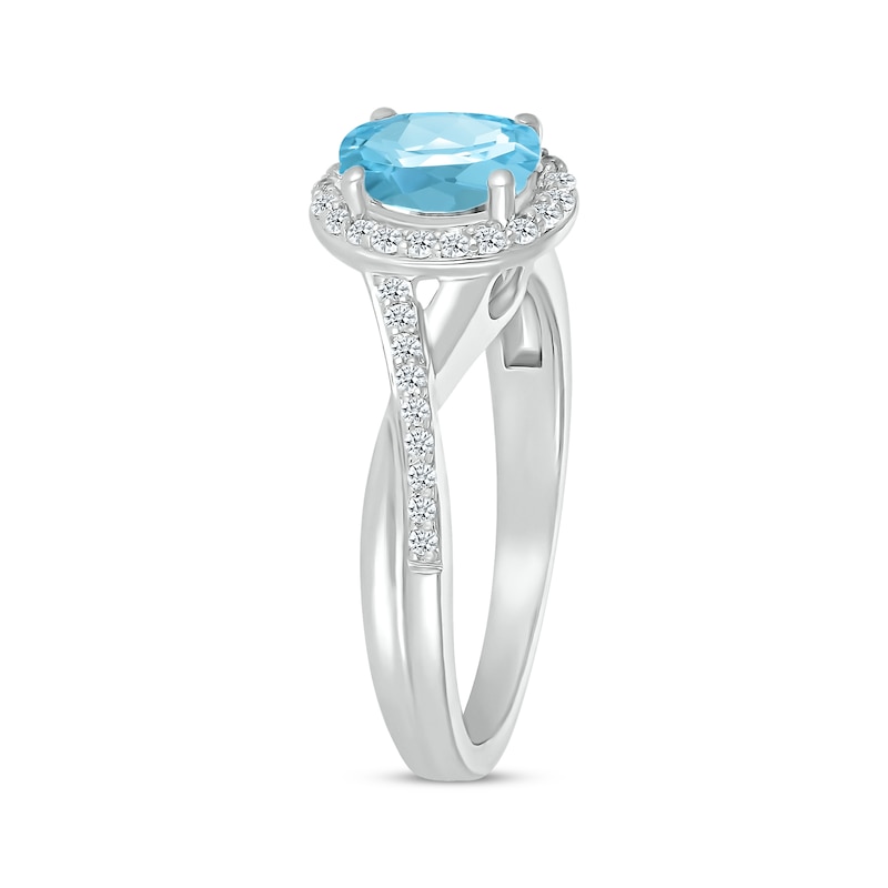 Main Image 2 of Oval-Cut Swiss Blue Topaz & White Lab-Created Sapphire Twist Ring Sterling Silver