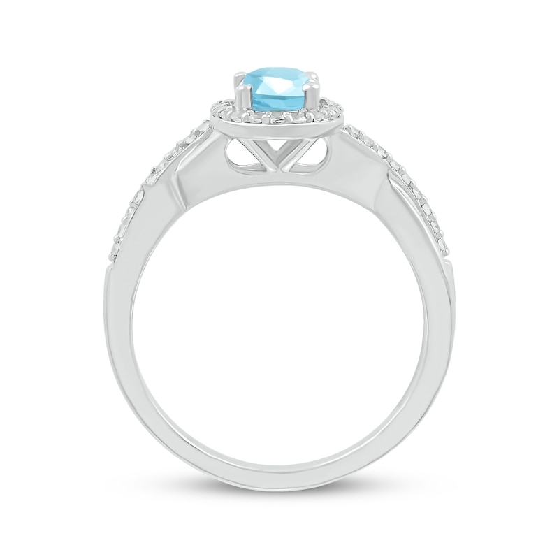 Main Image 3 of Oval-Cut Swiss Blue Topaz & White Lab-Created Sapphire Twist Ring Sterling Silver