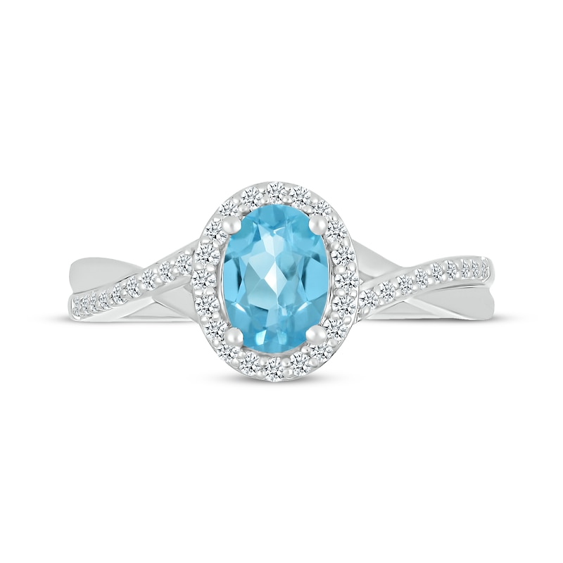 Main Image 4 of Oval-Cut Swiss Blue Topaz & White Lab-Created Sapphire Twist Ring Sterling Silver