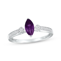 Marquise-Cut Amethyst & White Lab-Created Sapphire Ring 10K White Gold