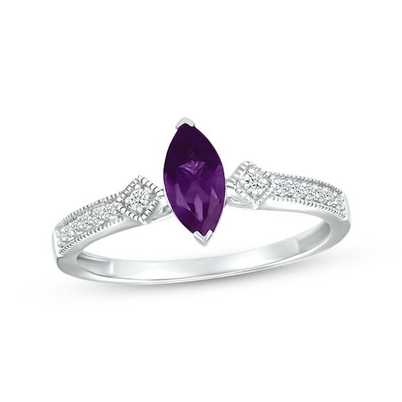 Marquise-Cut Amethyst & White Lab-Created Sapphire Ring 10K White Gold