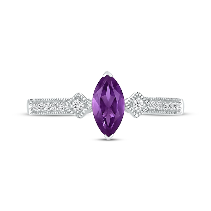 Main Image 3 of Marquise-Cut Amethyst & White Lab-Created Sapphire Ring 10K White Gold