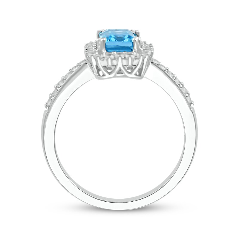 Main Image 2 of Emerald-Cut Swiss Blue Topaz & White Lab-Created Sapphire Ring Sterling Silver