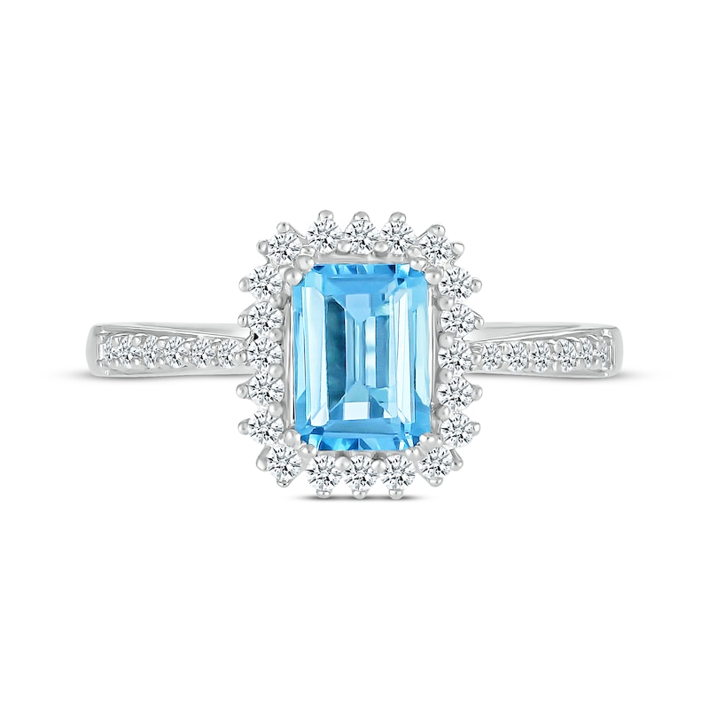 Main Image 3 of Emerald-Cut Swiss Blue Topaz & White Lab-Created Sapphire Ring Sterling Silver