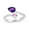 Thumbnail Image 1 of Pear-Shaped Amethyst & Round-Cut Pink Lab-Created Sapphire Bypass Ring Sterling Silver