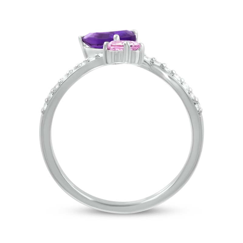 Main Image 3 of Pear-Shaped Amethyst & Round-Cut Pink Lab-Created Sapphire Bypass Ring Sterling Silver