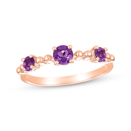 Amethyst Three-Stone Beaded Ring 10K Rose Gold