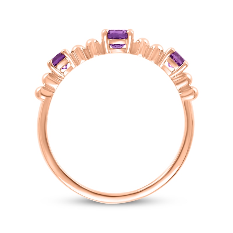 Main Image 2 of Amethyst Three-Stone Beaded Ring 10K Rose Gold