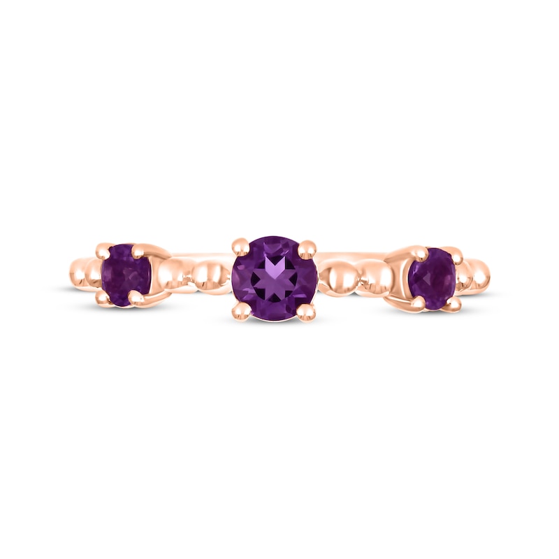 Main Image 3 of Amethyst Three-Stone Beaded Ring 10K Rose Gold