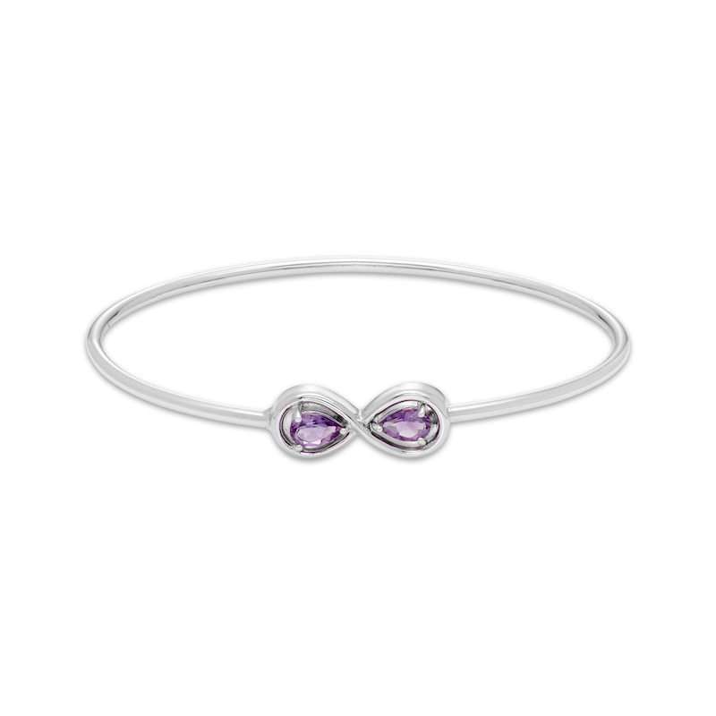 Main Image 1 of Pear-Shaped Amethyst Open Bangle Bracelet Sterling Silver