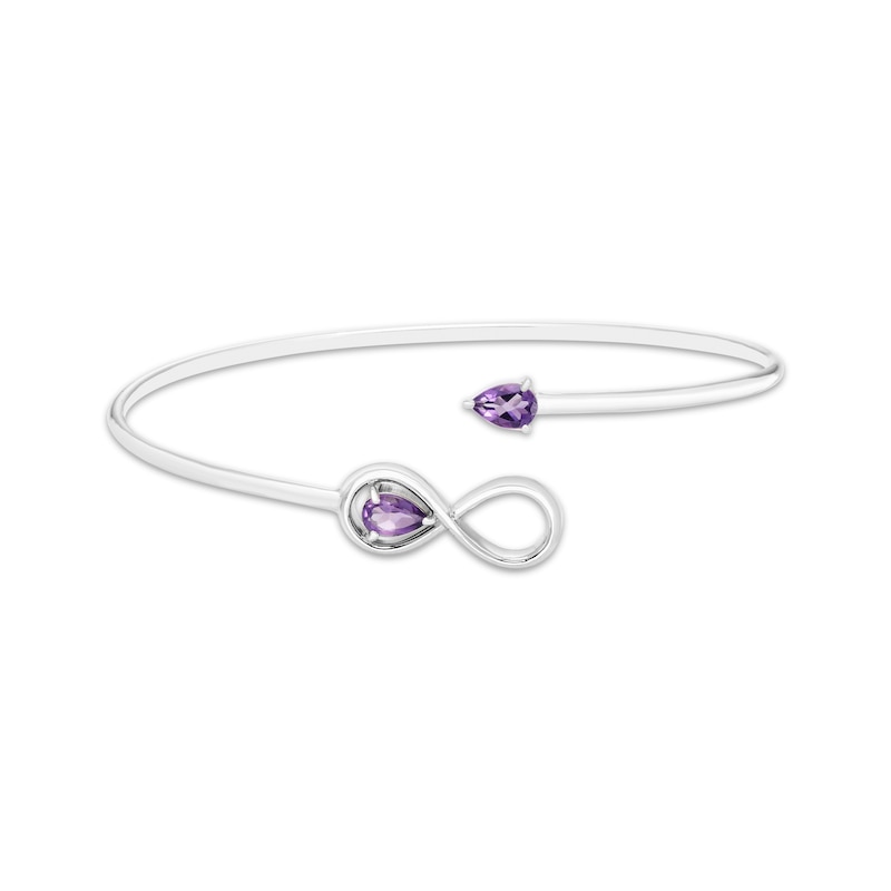 Main Image 3 of Pear-Shaped Amethyst Open Bangle Bracelet Sterling Silver