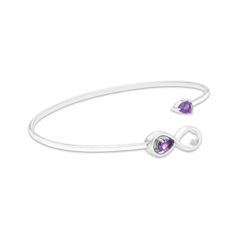 Main Image 4 of Pear-Shaped Amethyst Open Bangle Bracelet Sterling Silver