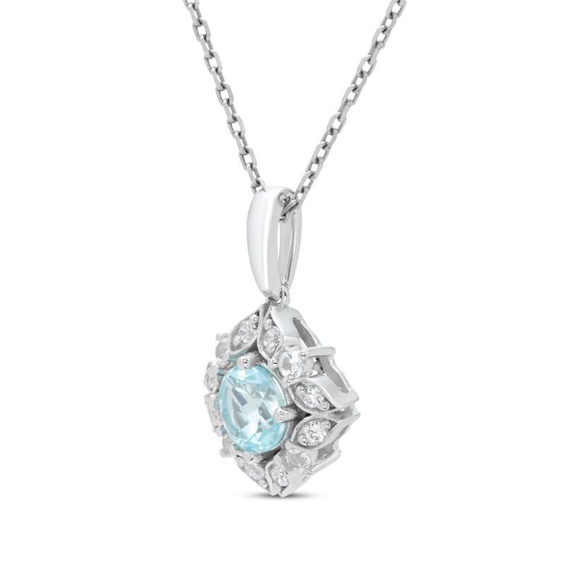 Aquamarine & White Lab-Created Sapphire Arabesque Necklace Sterling ...