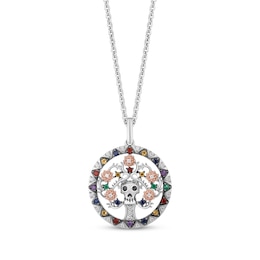 Disney Treasures Coco Multi-Gemstone & Diamond Family Tree Necklace 1/15 ct tw Sterling Silver & 10K Rose Gold 19&quot;