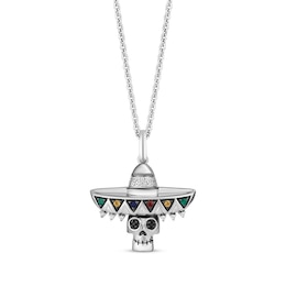 Disney Treasures Coco Diamond & Multi-Gemstone Skull with Sombrero Necklace 1/20 ct tw Sterling Silver 19&quot;
