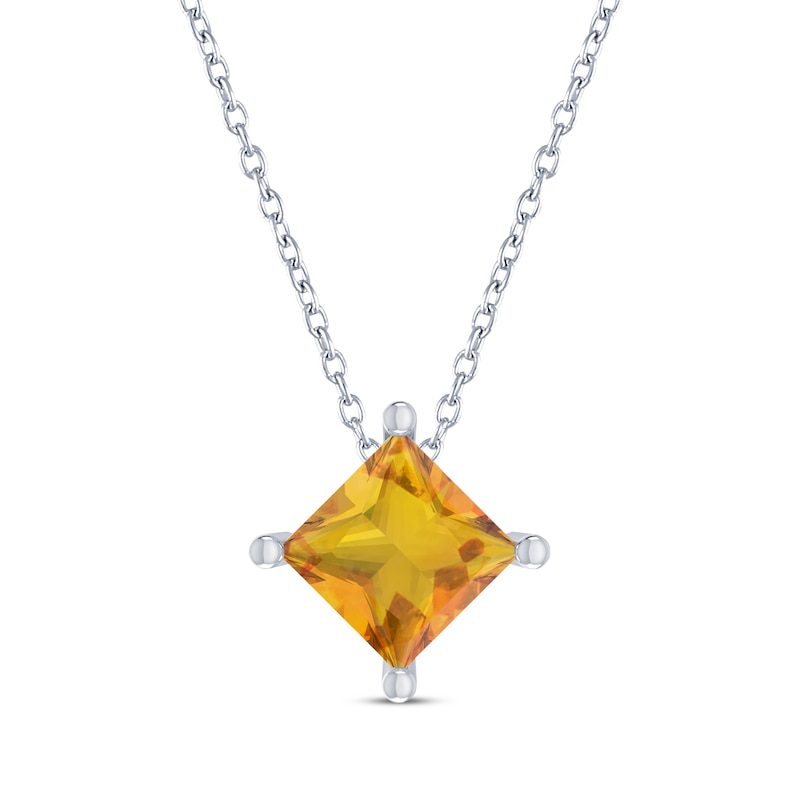 Main Image 1 of Square-Cut Citrine Solitaire Necklace Sterling Silver 18&quot;