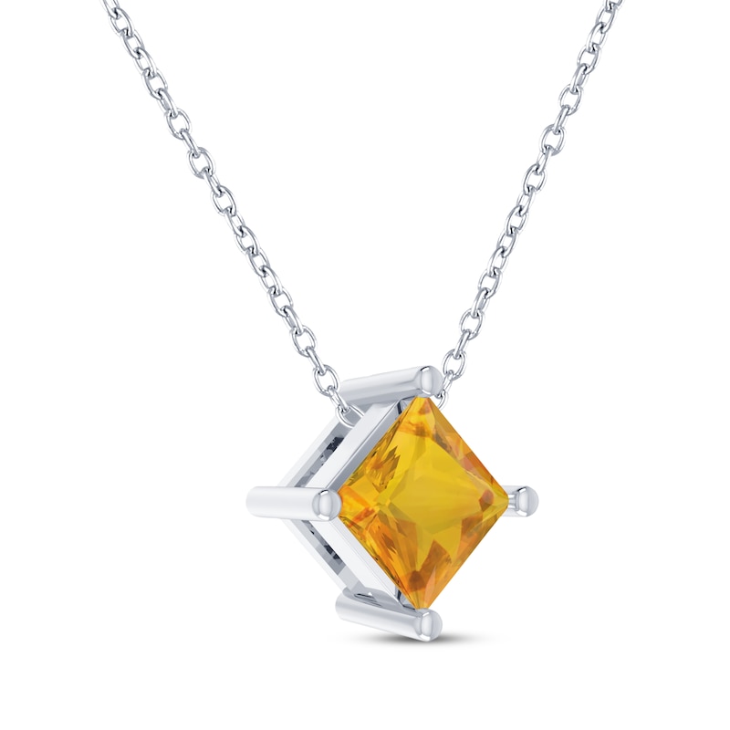 Main Image 2 of Square-Cut Citrine Solitaire Necklace Sterling Silver 18&quot;