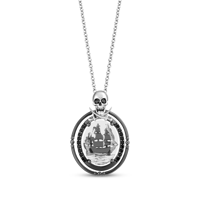 Disney Treasures Pirates of The Caribbean Black & White Diamond Sparrow Necklace 1/6 ct tw Sterling Silver 19”