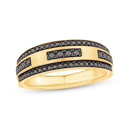 Men's Black Wedding Band 1/2 ct tw 10K Yellow Gold