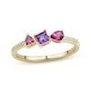 Thumbnail Image 0 of Multi-Shape Rhodolite Garnet, Amethyst, Pink Tourmaline & Diamond Ring 1/20 ct tw 10K Yellow Gold