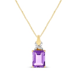 Emerald-Cut Amethyst & Diamond Accent Twist Ribbon Necklace 10K Yellow Gold 18&quot;