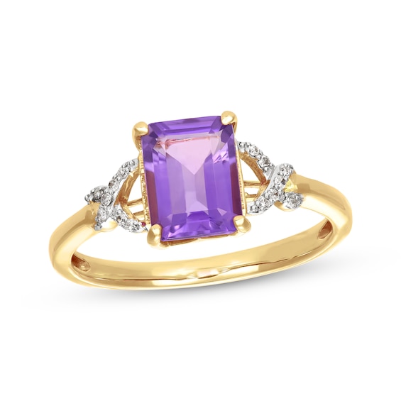 Emerald-Cut Amethyst & Diamond Accent Twist Ribbon Ring 10K Yellow Gold