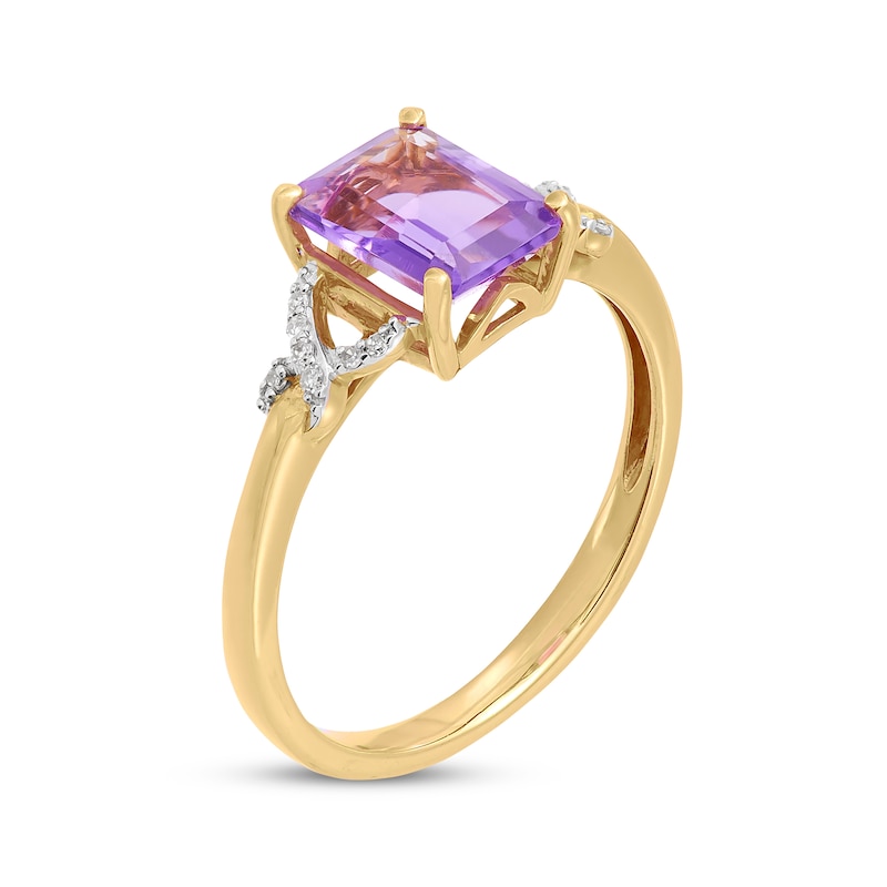 Emerald-Cut Amethyst & Diamond Accent Twist Ribbon Ring 10K Yellow Gold ...