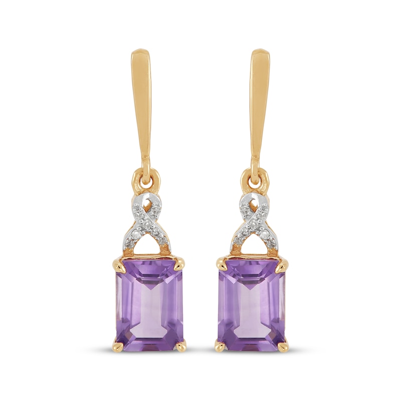 Main Image 2 of Emerald-Cut Amethyst & Diamond Accent Twist Ribbon Drop Earrings 10K Yellow Gold