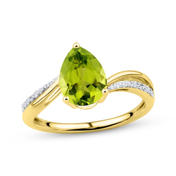 Pear-Shaped Peridot & Diamond Ring 1/15 ct tw 10K Yellow Gold