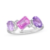 Thumbnail Image 1 of Multi-Shape Amethyst, Pink Quartz, Pink & White Lab-Created Sapphire Ring Sterling Silver