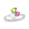 Thumbnail Image 1 of Pear-Shaped Peridot, Cushion-Cut Pink Tourmaline & Oval-Cut Green Quartz Ring Sterling Silver