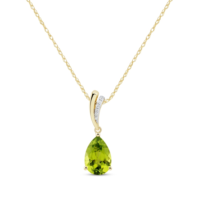 Pear-Shaped Peridot & Diamond Accent Necklace 10K Yellow Gold 18