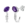 Thumbnail Image 1 of Oval-Cut Amethyst & White Lab-Created Sapphire Drop J-Hoop Earrings Sterling Silver