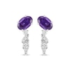 Thumbnail Image 2 of Oval-Cut Amethyst & White Lab-Created Sapphire Drop J-Hoop Earrings Sterling Silver