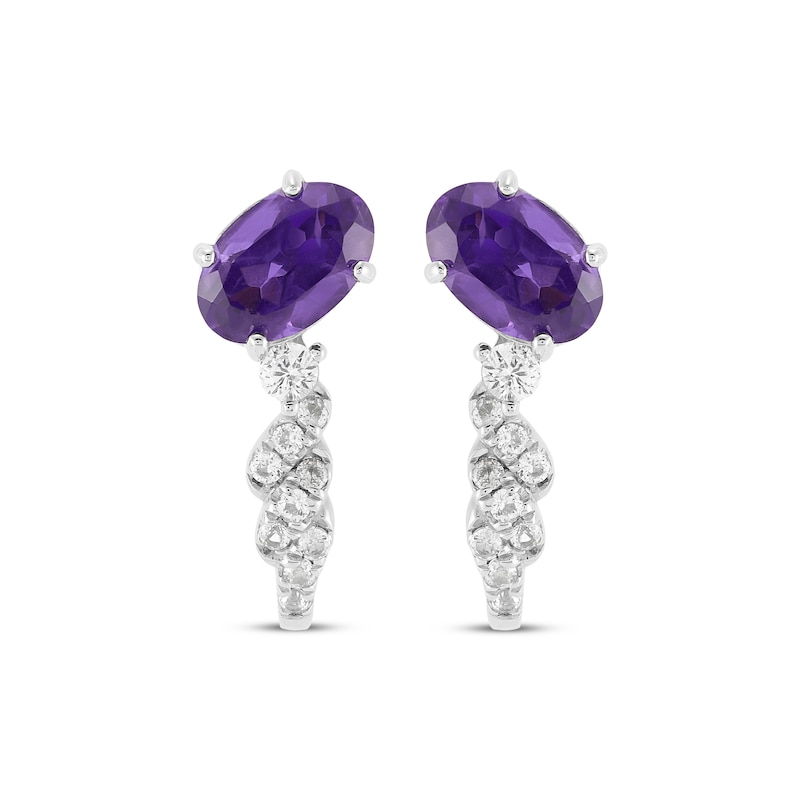 Main Image 2 of Oval-Cut Amethyst & White Lab-Created Sapphire Drop J-Hoop Earrings Sterling Silver