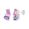 Thumbnail Image 1 of Oval-Cut Amethyst, Emerald-Cut Pink Lab-Created Sapphire & White Lab-Created Sapphire Drop Earrings Sterling Silver