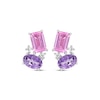 Thumbnail Image 2 of Oval-Cut Amethyst, Emerald-Cut Pink Lab-Created Sapphire & White Lab-Created Sapphire Drop Earrings Sterling Silver