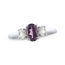 Oval-Cut Amethyst & White Lab-Created Sapphire Three-Stone Ring Sterling Silver