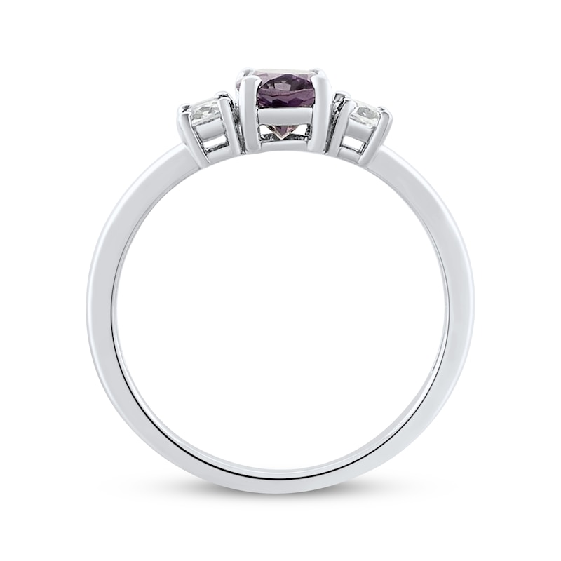 Oval-Cut Amethyst & White Lab-Created Sapphire Three-Stone Ring Sterling Silver