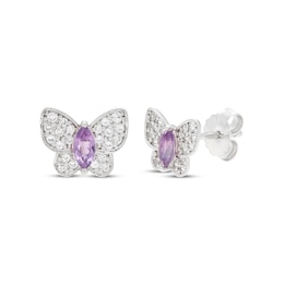Marquise-Cut Amethyst & White Lab-Created Sapphire Butterfly Stud Earrings Sterling Silver