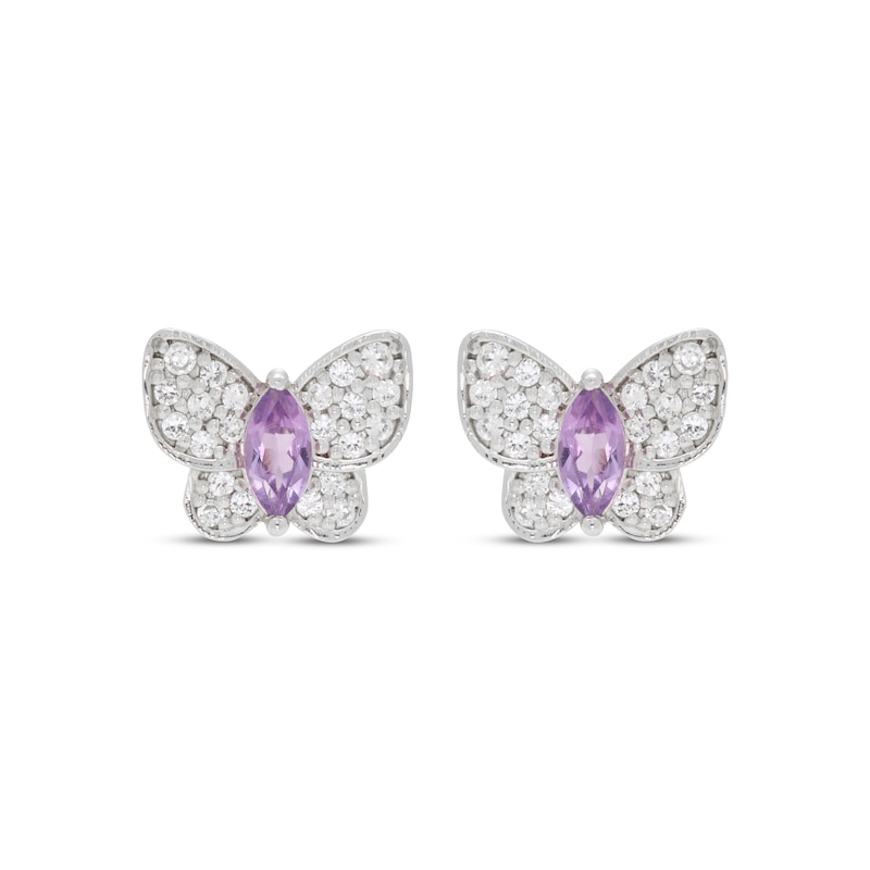 Main Image 2 of Marquise-Cut Amethyst & White Lab-Created Sapphire Butterfly Stud Earrings Sterling Silver