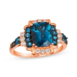 Le Vian Venetian Color on Color Blue Topaz Ring 1/5 ct tw Diamonds 14K Strawberry Gold