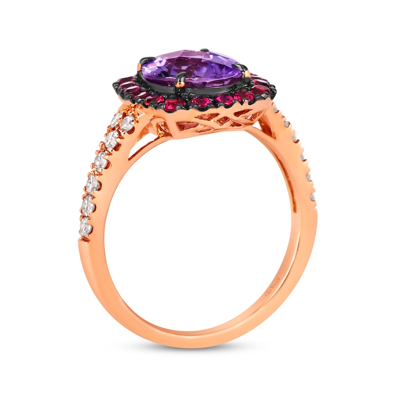 Le Vian Venetian Color on Color Pink Quartz & Rhodolite Garnet Ring 1/3 ct tw Diamonds 14K Strawberry Gold