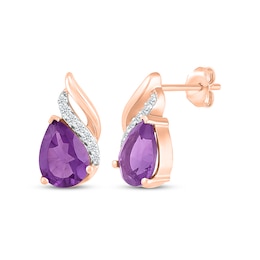 Pear-Shaped Amethyst & Diamond Swirl Stud Earrings 1/15 ct tw 10K Rose Gold