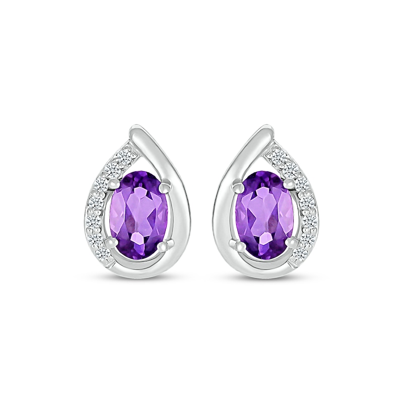 Main Image 2 of Oval-Cut Amethyst & White Lab-Created Sapphire Earrings 10K White Gold