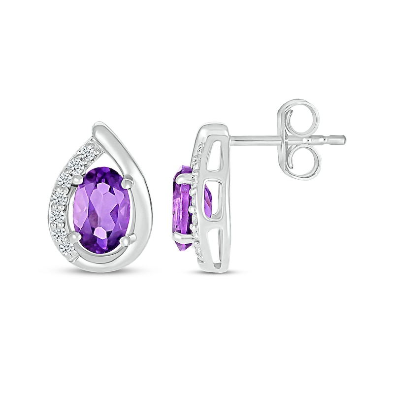 Main Image 3 of Oval-Cut Amethyst & White Lab-Created Sapphire Earrings 10K White Gold